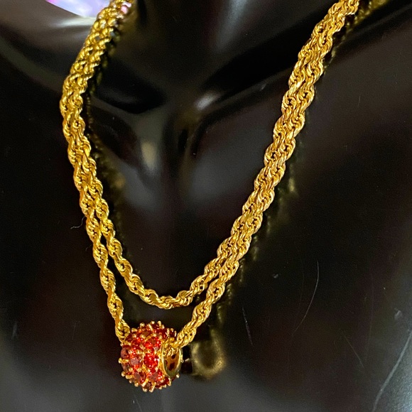 Vintage 14k Gold 4.5 CTW Garnet Ball Charm Pendant 24” Rope 3mm Chain Necklace! - Picture 4 of 16